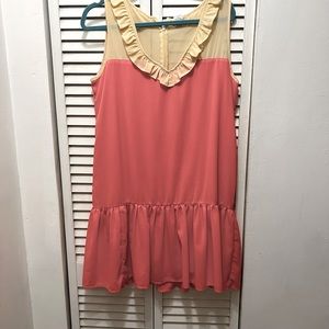 Mini dress  pinkish peach and tan. Very cute